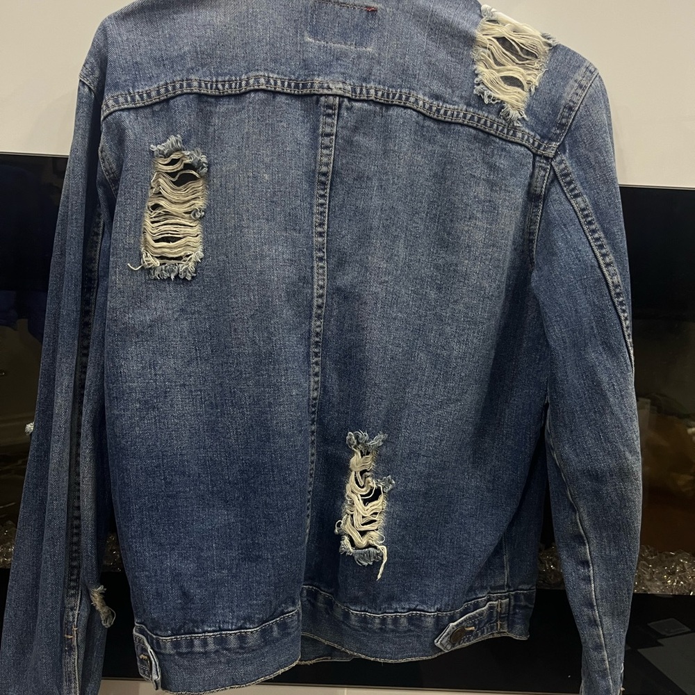 Guess Blue Distressed Jean Jacket - Picture 2 of 3